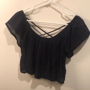 Navy cropped gauze top